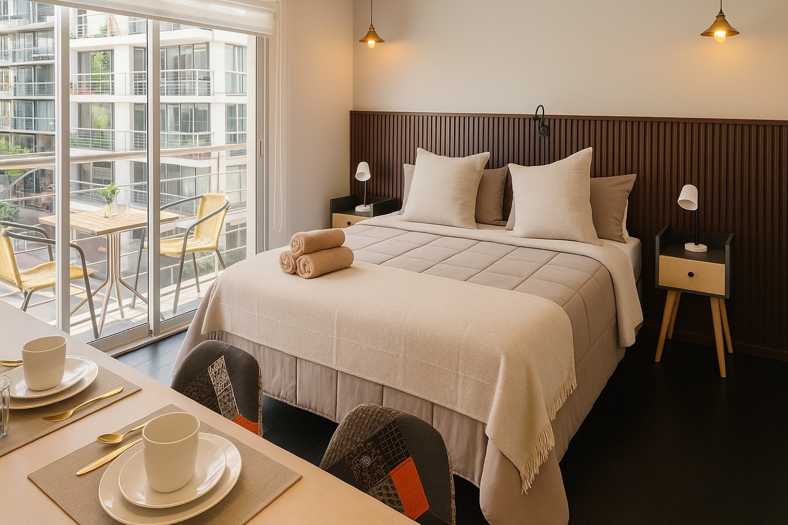 Estudio equipado de Portugal Suites, con cama doble y balcón
