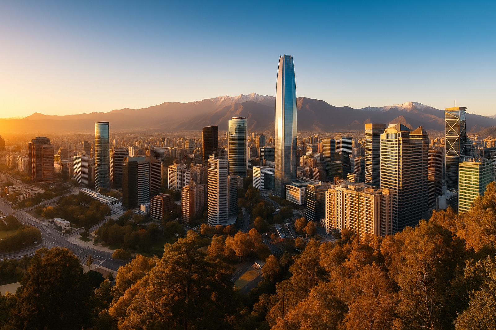 Vista de Santiago y la cordillera al atardecer